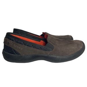 Crocs Anyweather Women's 10 Brown Black Suede Comfort Slip On Loafer Shoes